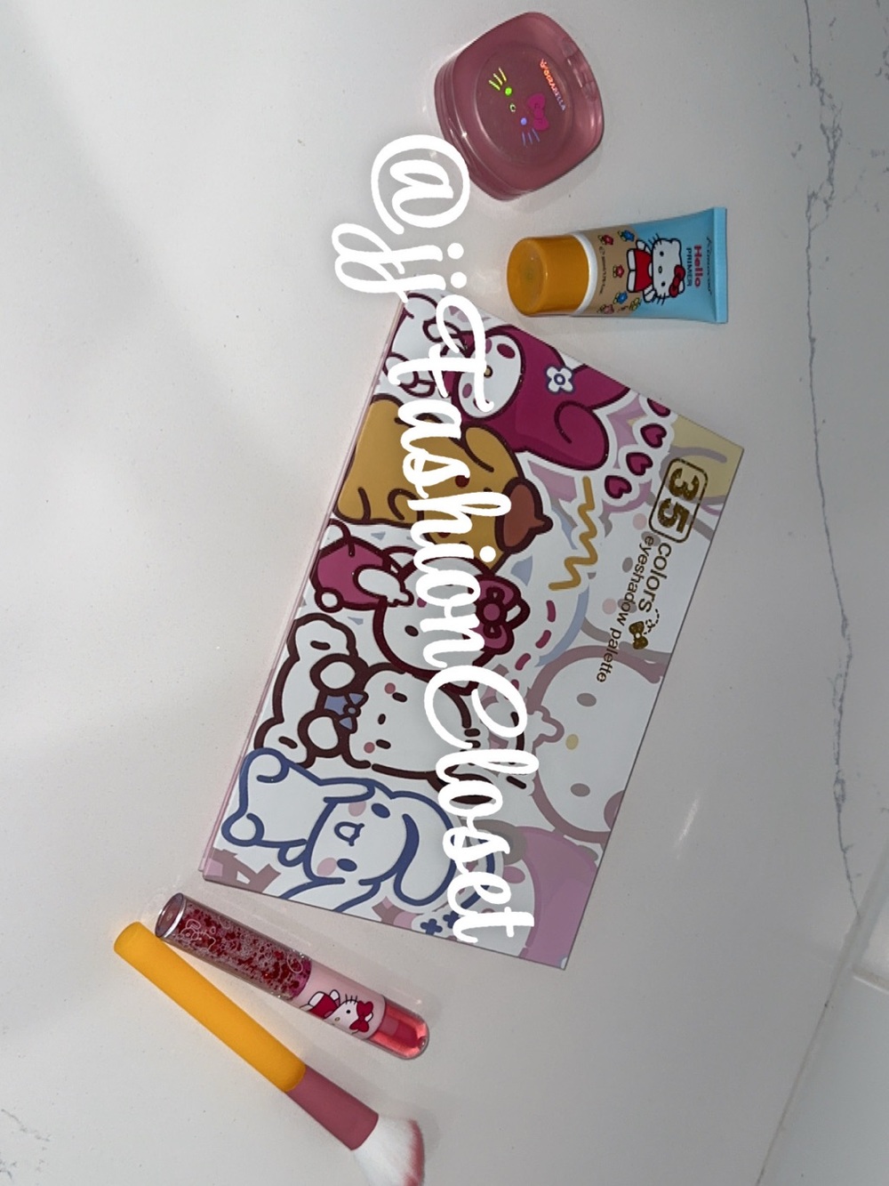 Cute Sanrio Friends Makeup Palette with Pink and Yellow Accents bundle